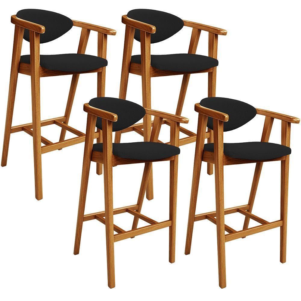 Kit 04 Banquetas Alta Para Cozinha Bancada Bar Sala De Jantar Fixa Cecília L02 Bouclê Preto - 1