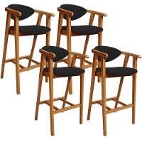 Kit 04 Banquetas Alta Para Cozinha Bancada Bar Sala De Jantar Fixa Cecília L02 Bouclê Preto - 1