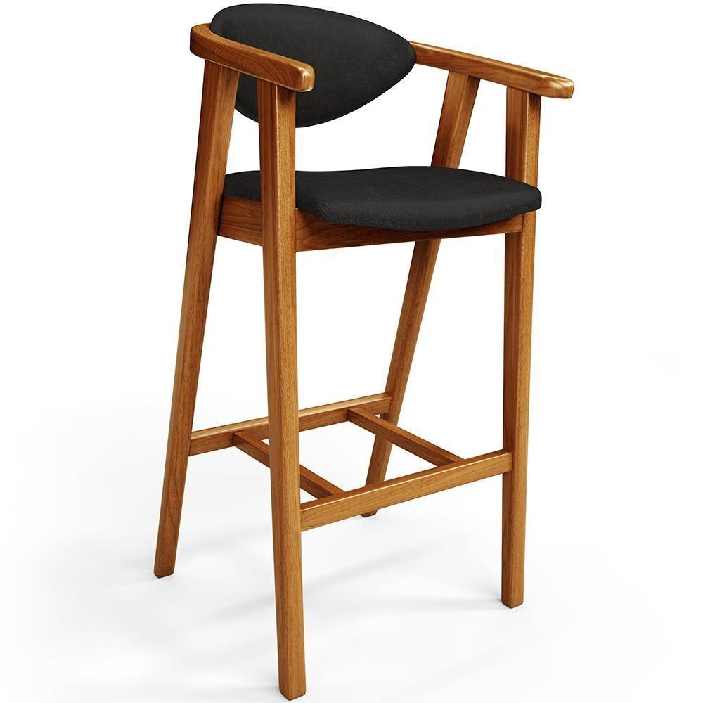 Kit 03 Banquetas Alta Cozinha Bancada Bar Sala De Jantar Fixa Cecília L02 Couríssimo Preto - 5