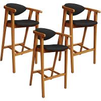 Kit 03 Banquetas Alta Cozinha Bancada Bar Sala De Jantar Fixa Cecília L02 Couríssimo Preto - 1