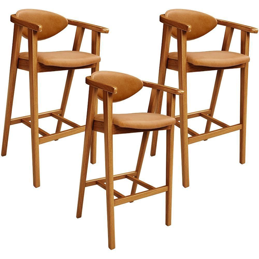 Kit 03 Banquetas Alta Cozinha Bancada Bar Sala De Jantar Fixa Cecília L02 Couríssimo Whisky - 1