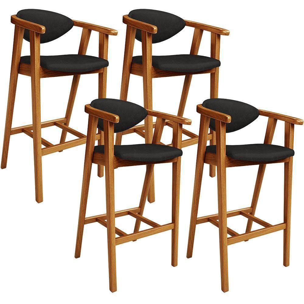 Kit 04 Banquetas Alta Cozinha Bancada Bar Sala De Jantar Fixa Cecília L02 Couríssimo Preto - 1
