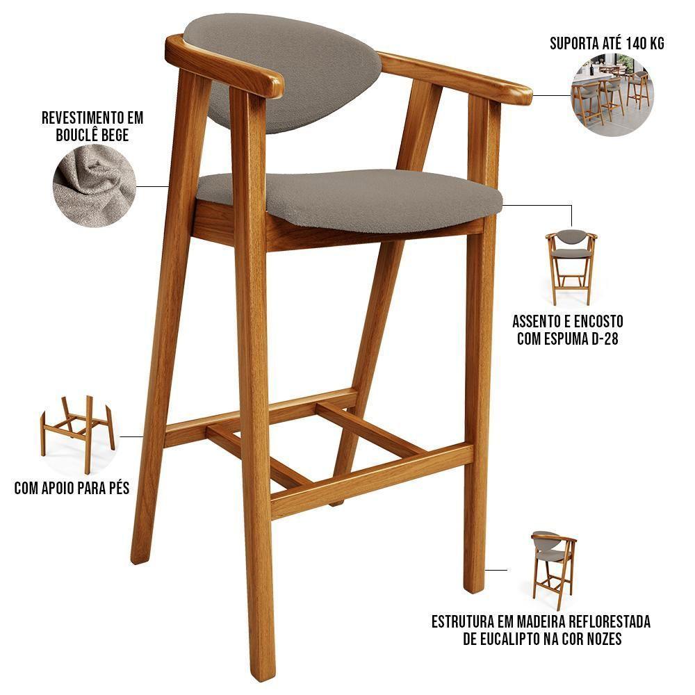 Kit 04 Banquetas Alta Para Cozinha Bancada Bar Sala De Jantar Fixa Cecília L02 Bouclê Bege - 7