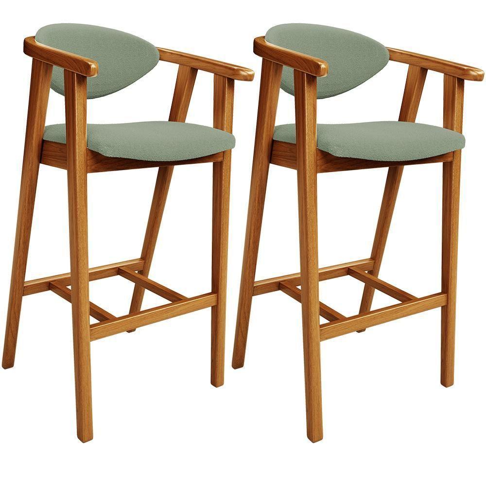 Kit 02 Banquetas Alta Para Cozinha Bancada Bar Sala De Jantar Fixa Cecília L02 Bouclê Oliva - 1