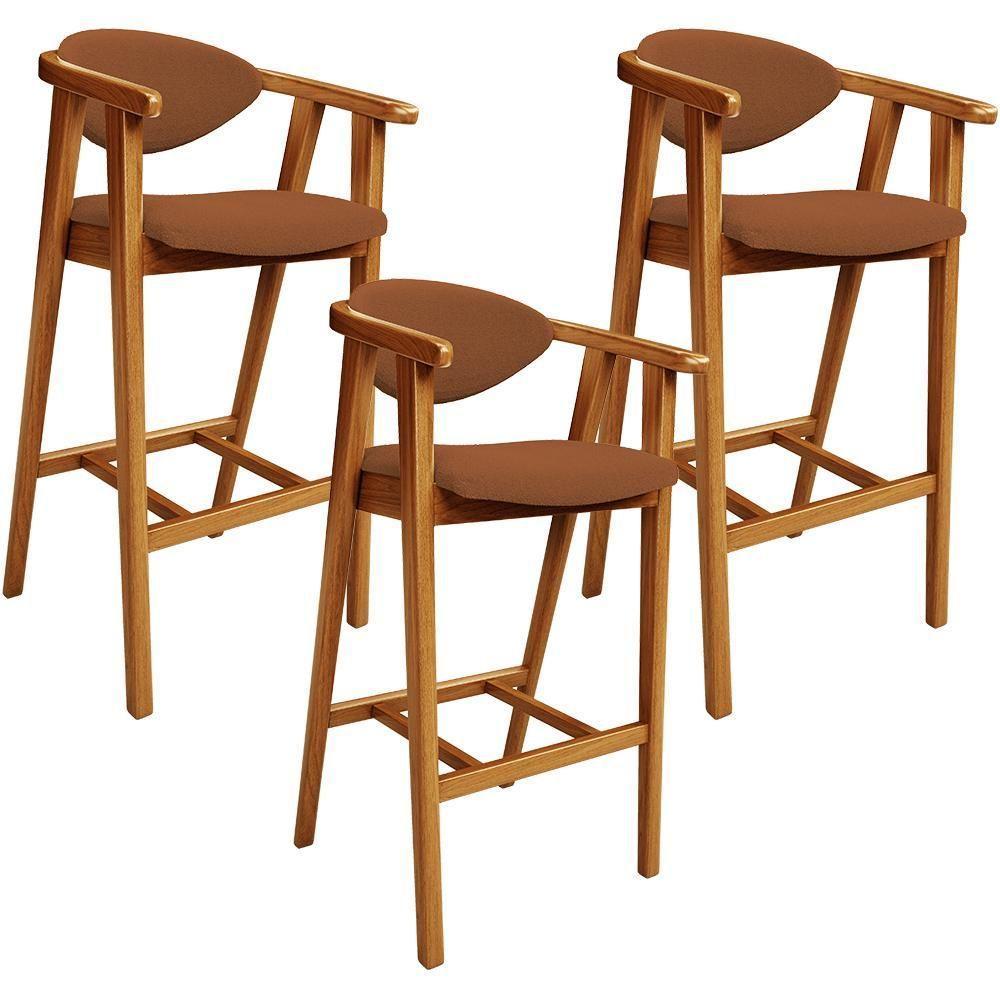 Kit 03 Banquetas Alta Cozinha Bancada Bar Sala De Jantar Fixa Cecília L02 Bouclê Terracota - 1