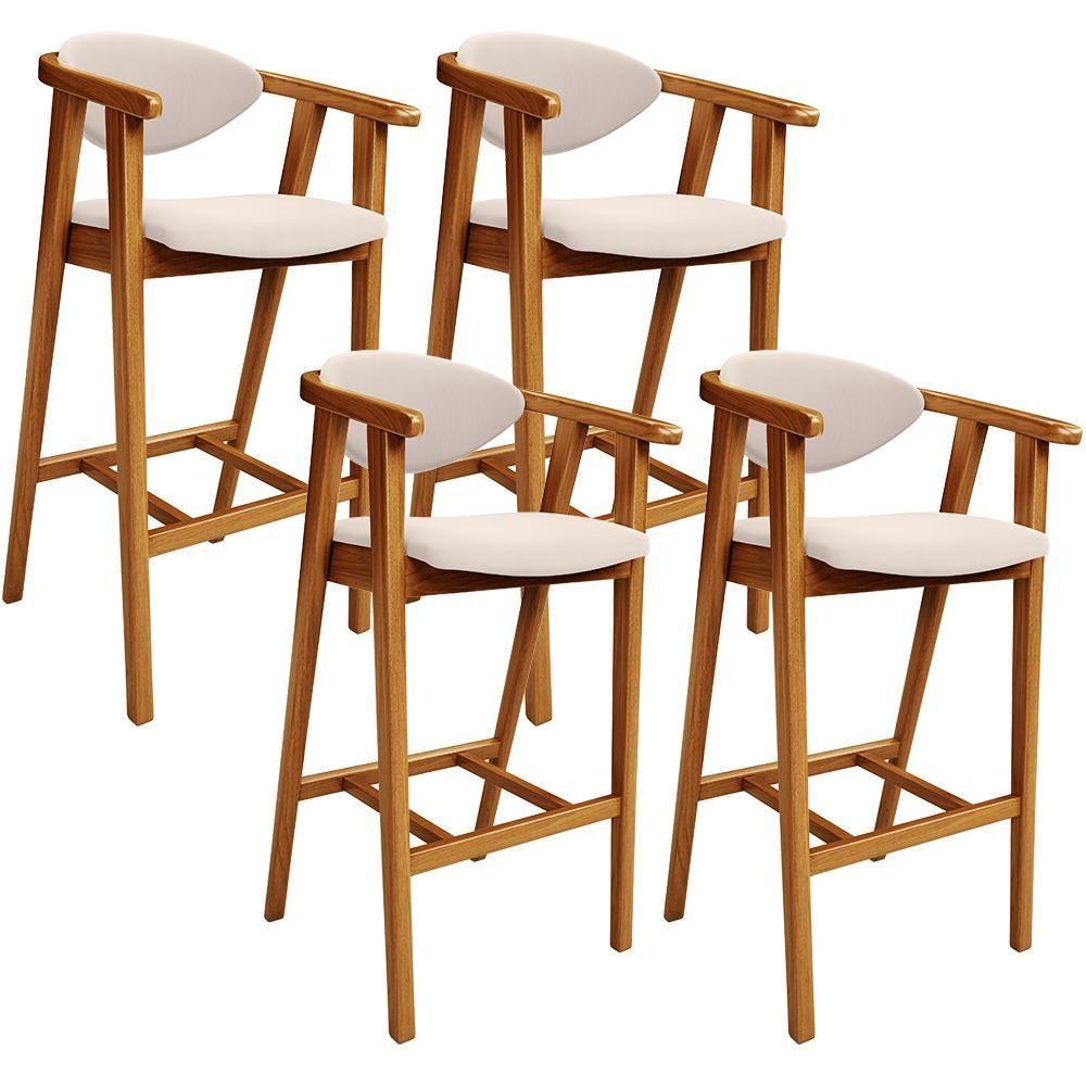 Kit 04 Banquetas Alta Para Cozinha Bancada Bar Sala De Jantar Fixa Cecília L02 Suede Bege - 1