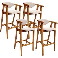 Kit 04 Banquetas Alta Para Cozinha Bancada Bar Sala De Jantar Fixa Cecília L02 Suede Bege - 1