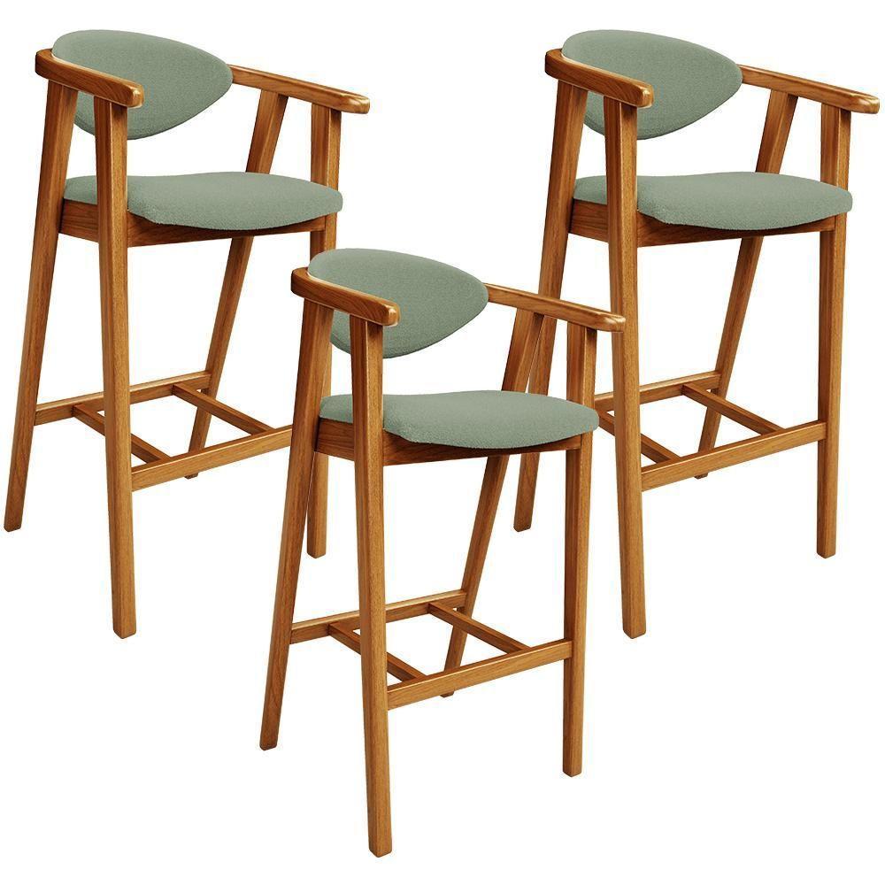 Kit 03 Banquetas Alta Para Cozinha Bancada Bar Sala De Jantar Fixa Cecília L02 Bouclê Oliva - 1