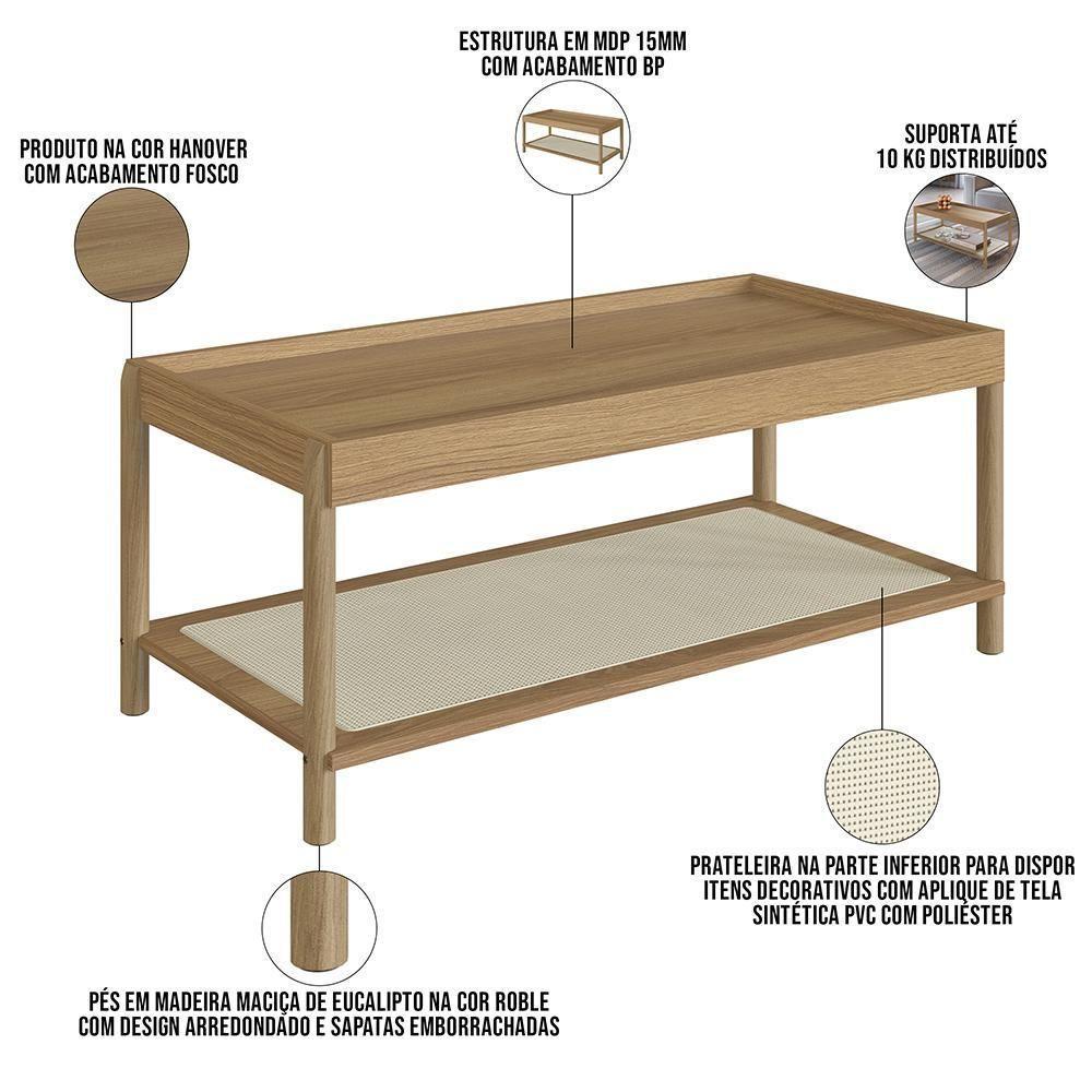 Mesa De Centro Para Sala De Estar Pés Madeira Moss A03 Hanover Roble - 3
