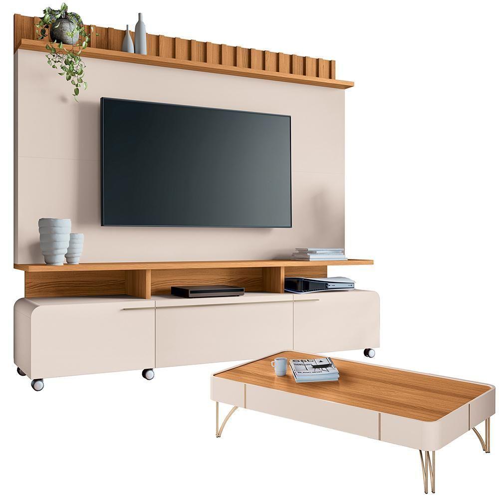 Estante Painel Para Tv 70 Pol Artemis E Mesa De Centro Harmony B01 Off White Cinamomo - 1