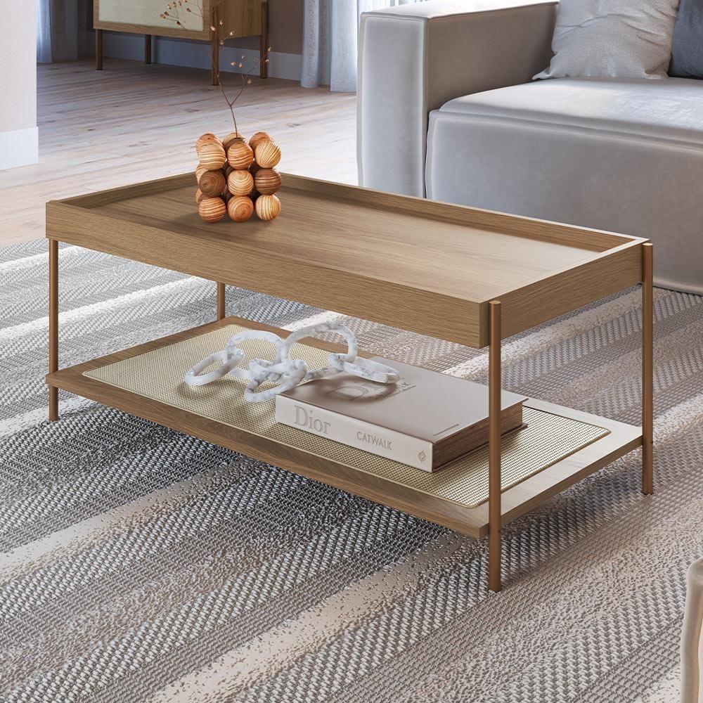 Mesa De Centro Para Sala De Estar Industrial Indy A03 Hanover Dourado - 4