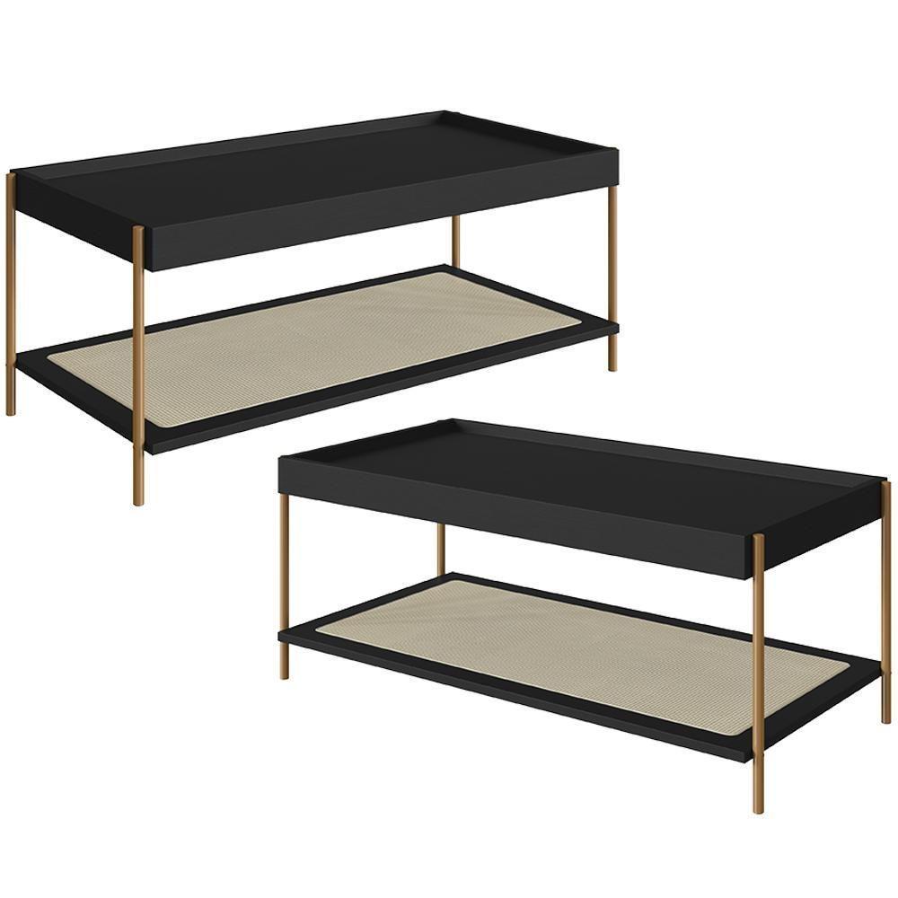 Kit 02 Mesas De Centro Para Sala De Estar Industrial Indy A03 Nero Dourado - 1