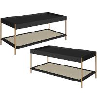 Kit 02 Mesas De Centro Para Sala De Estar Industrial Indy A03 Nero Dourado - 1