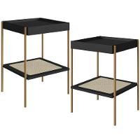 Kit 02 Mesas Lateral Para Sala De Estar Industrial Indy A03 Nero Dourado - 1