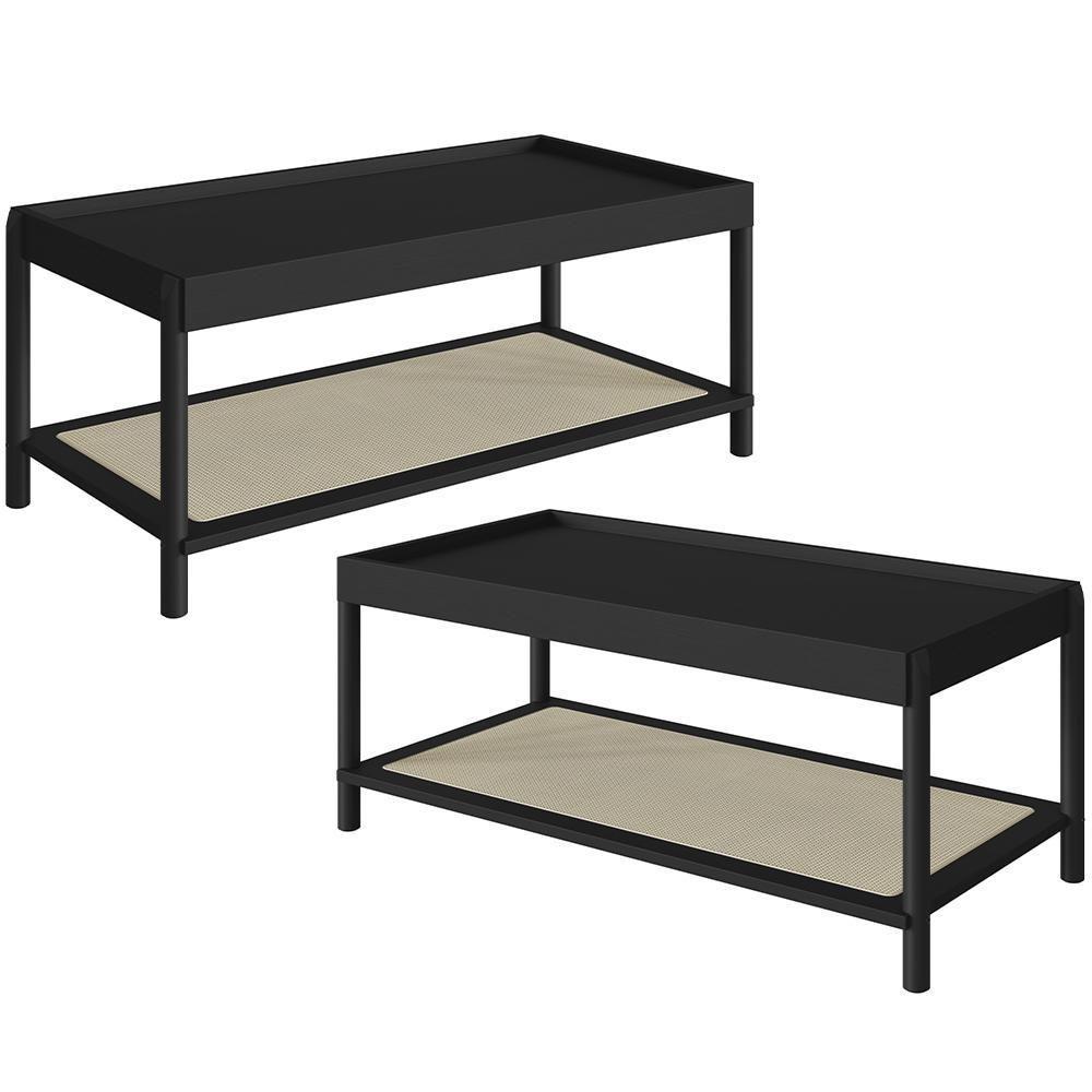 Kit 02 Mesas De Centro Para Sala De Estar Pés Madeira Moss A03 Nero Preto - 1