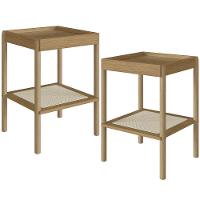 Kit 02 Mesas Lateral Para Sala De Estar Pés Madeira Moss A03 Hanover Roble - 1