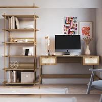 Estante Livreiro Home Office E Mesa Escrivaninha Industrial Indy A03 Hanover Dourado - 6