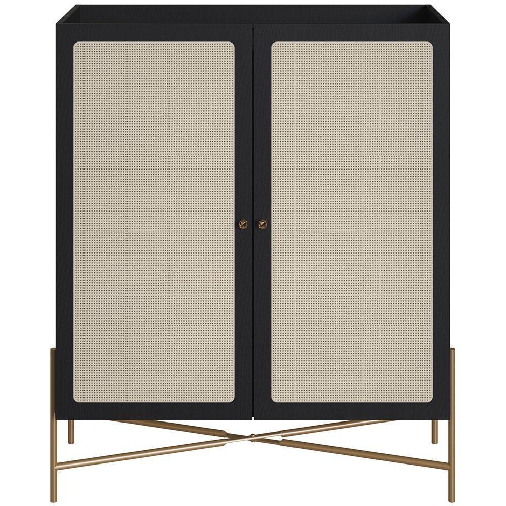 Armário Bar Para Sala 2 Portas 93cm Industrial Indy A03 Nero Dourado - 1