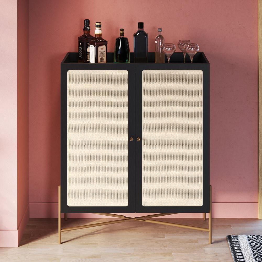 Armário Bar Para Sala 2 Portas 93cm Industrial Indy A03 Nero Dourado - 3