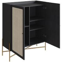 Armário Bar Para Sala 2 Portas 93cm Industrial Indy A03 Nero Dourado