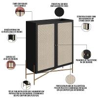Armário Bar Para Sala 2 Portas 93cm Industrial Indy A03 Nero Dourado - 5