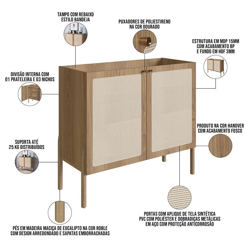 Balcão Aparador Cantinho Do Café Pés Madeira Moss A03 Hanover Roble - 4