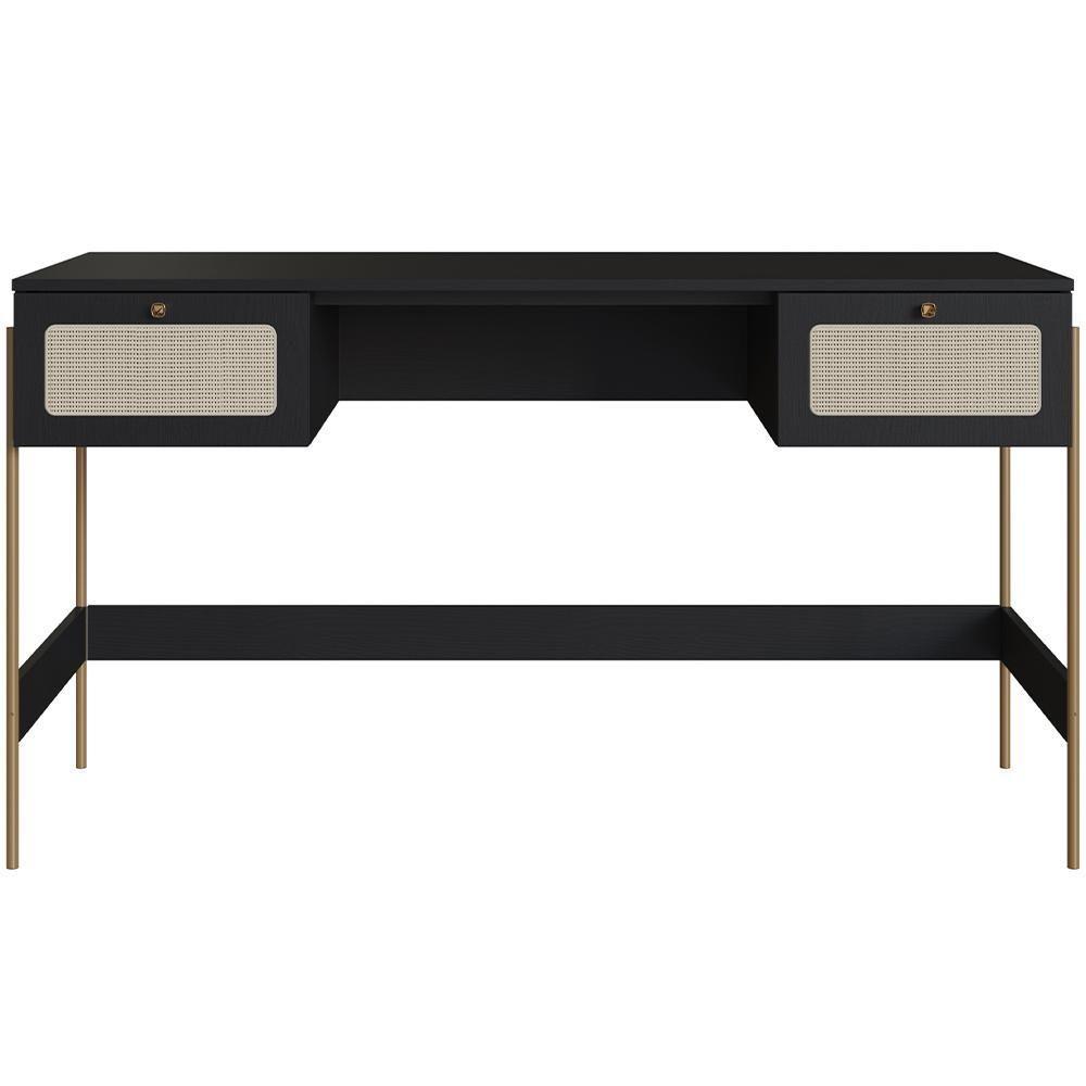 Estante Livreiro Home Office E Mesa Escrivaninha Industrial Indy A03 Nero Dourado - 2