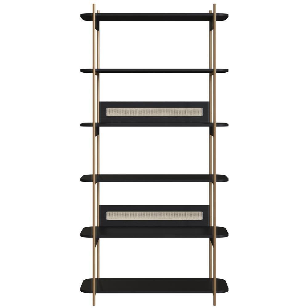 Estante Livreiro Home Office E Mesa Escrivaninha Industrial Indy A03 Nero Dourado - 3