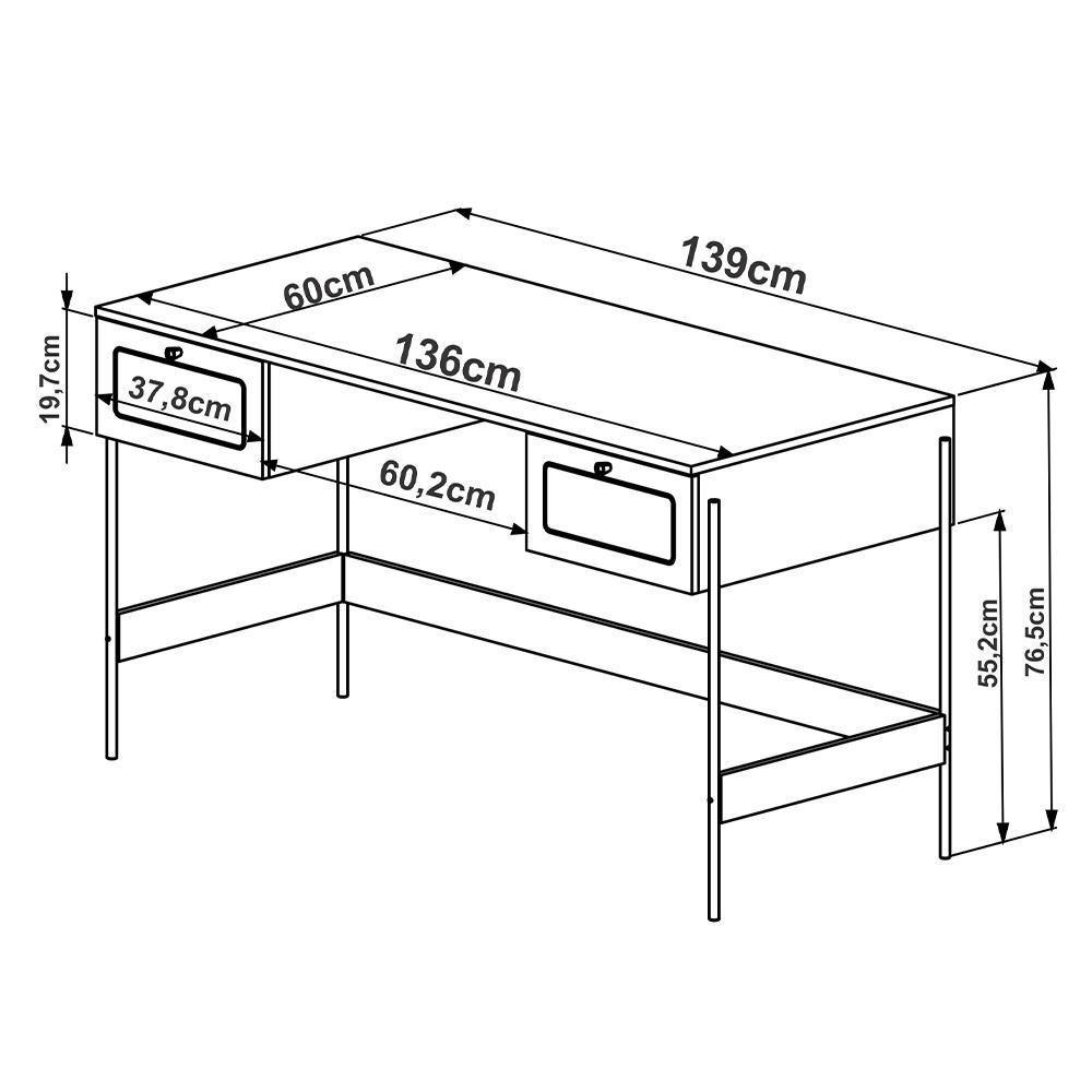 Estante Livreiro Home Office E Mesa Escrivaninha Industrial Indy A03 Nero Dourado - 7