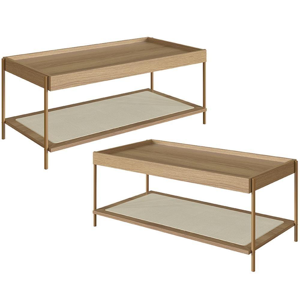 Kit 02 Mesas De Centro Para Sala De Estar Industrial Indy A03 Hanover Dourado - 1