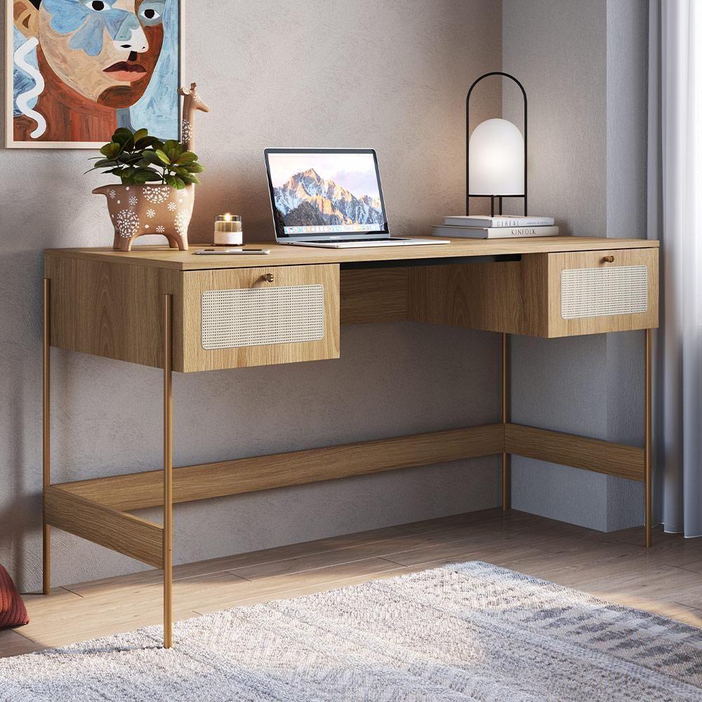 Mesa Escrivaninha Home Office 2 Gavetas Industrial Indy A03 Hanover Dourado - 4