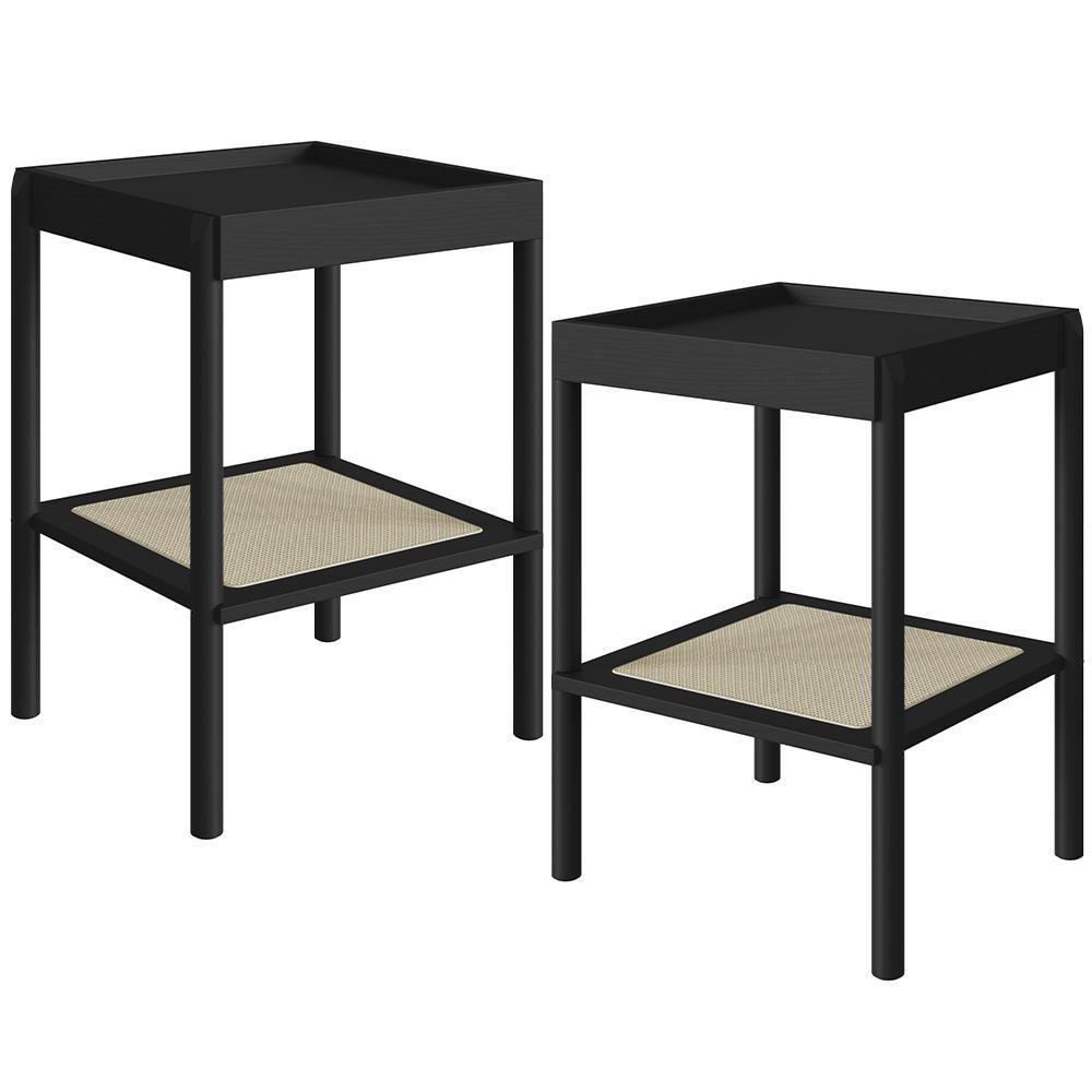 Kit 02 Mesas Lateral Para Sala De Estar Pés Madeira Moss A03 Nero Preto - 1