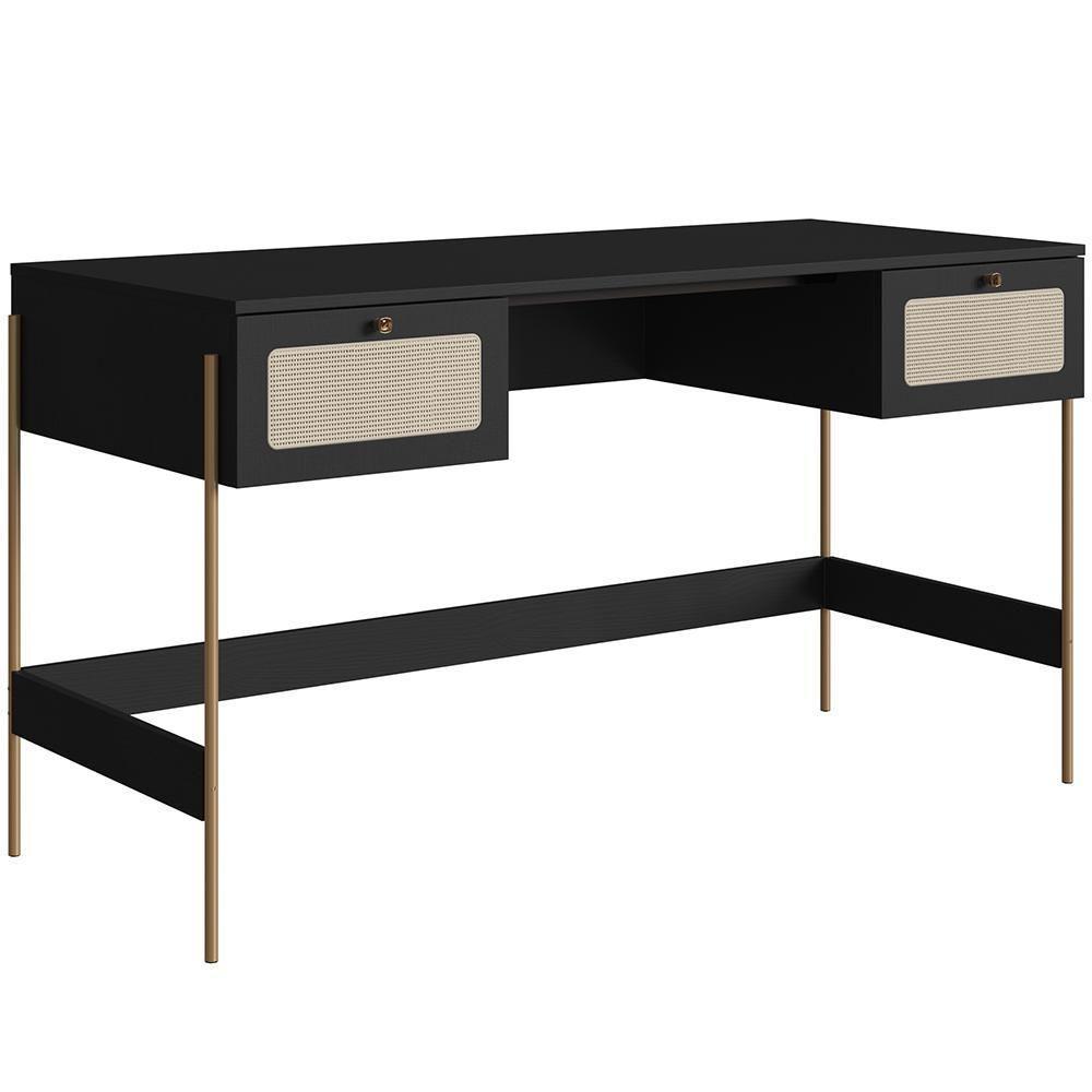 Mesa Escrivaninha Home Office 2 Gavetas Industrial Indy A03 Nero Dourado - 1