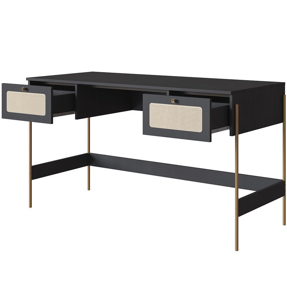 Mesa Escrivaninha Home Office 2 Gavetas Industrial Indy A03 Nero Dourado - 2