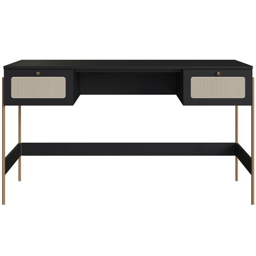 Mesa Escrivaninha Home Office 2 Gavetas Industrial Indy A03 Nero Dourado - 4