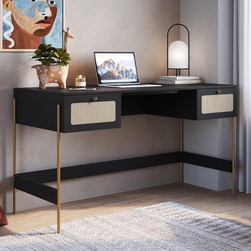 Mesa Escrivaninha Home Office 2 Gavetas Industrial Indy A03 Nero Dourado - 5