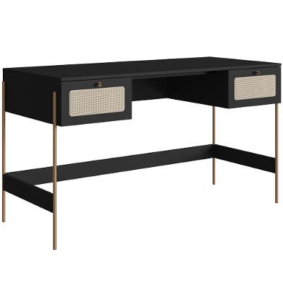 Mesa Escrivaninha Retangular Indy A03 Industrial 2 Gavetas MDF 139cm Preto