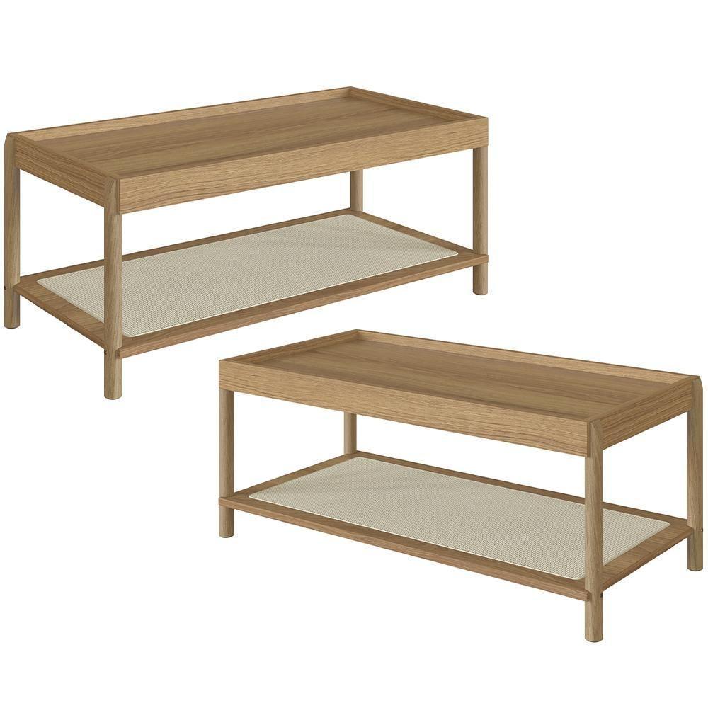 Kit 02 Mesas De Centro Para Sala De Estar Pés Madeira Moss A03 Hanover Roble - 1