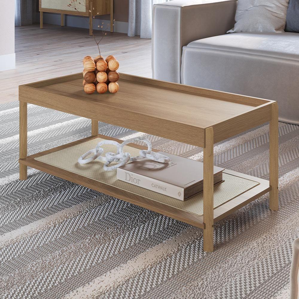 Kit 02 Mesas De Centro Para Sala De Estar Pés Madeira Moss A03 Hanover Roble - 4