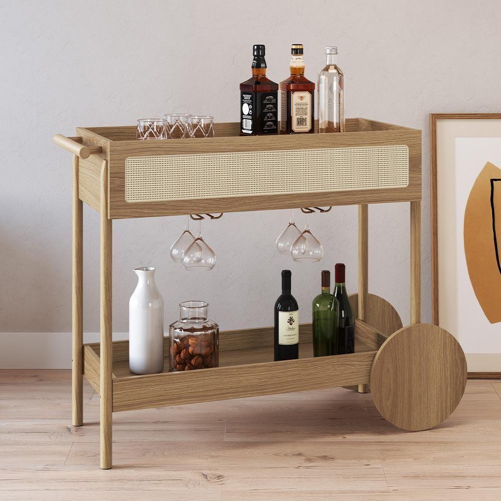 Carrinho Bar Com Porta Taças Pés Madeira Moss A03 Hanover Roble - 4