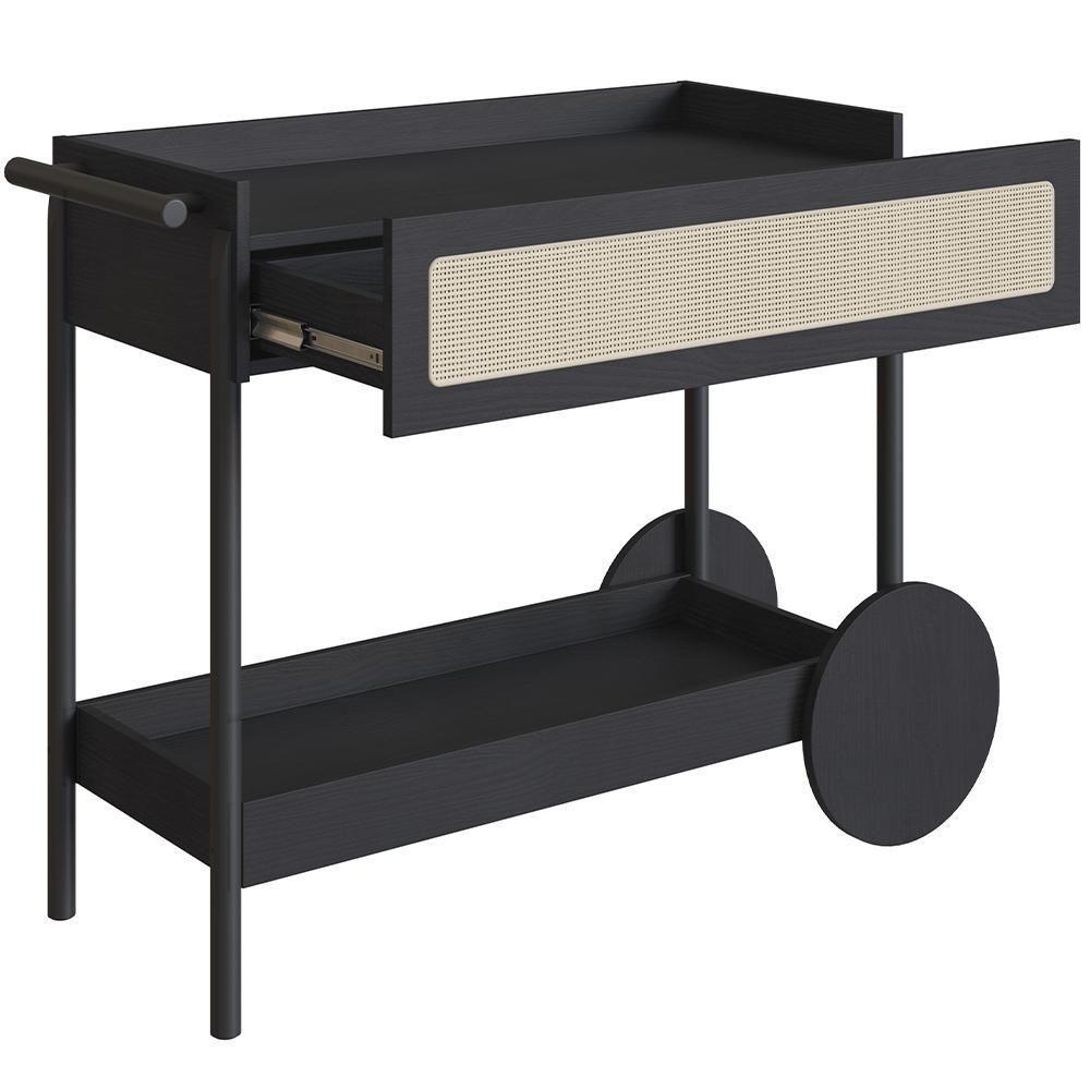 Carrinho Bar Com Porta Taças Pés Madeira Moss A03 Nero Preto - 3
