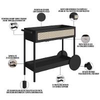 Carrinho Bar Com Porta Taças Pés Madeira Moss A03 Nero Preto