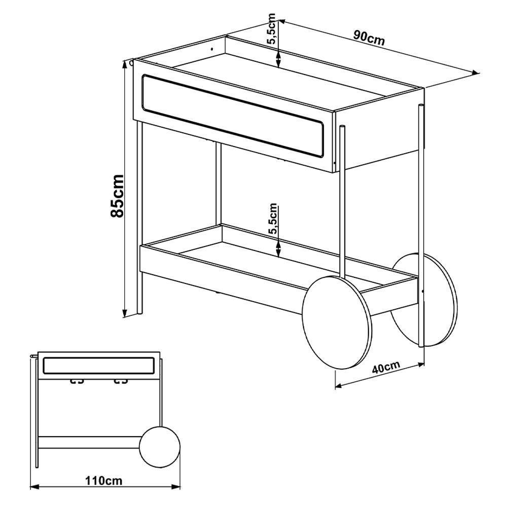Carrinho Bar Com Porta Taças Industrial Indy A03 Nero Dourado - 5