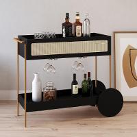 Carrinho Bar Com Porta Taças Industrial Indy A03 Nero Dourado - 2