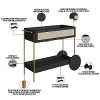 Carrinho Bar Com Porta Taças Industrial Indy A03 Nero Dourado - 3