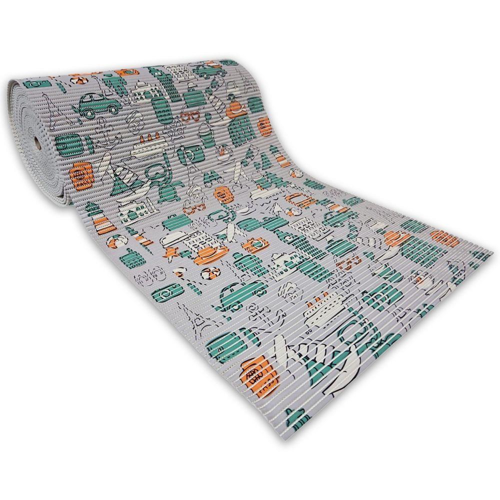 Tapete Passadeira Emborrachada Pvc Antiderrapante 0,65x3,00m Objetos Verdes - 1