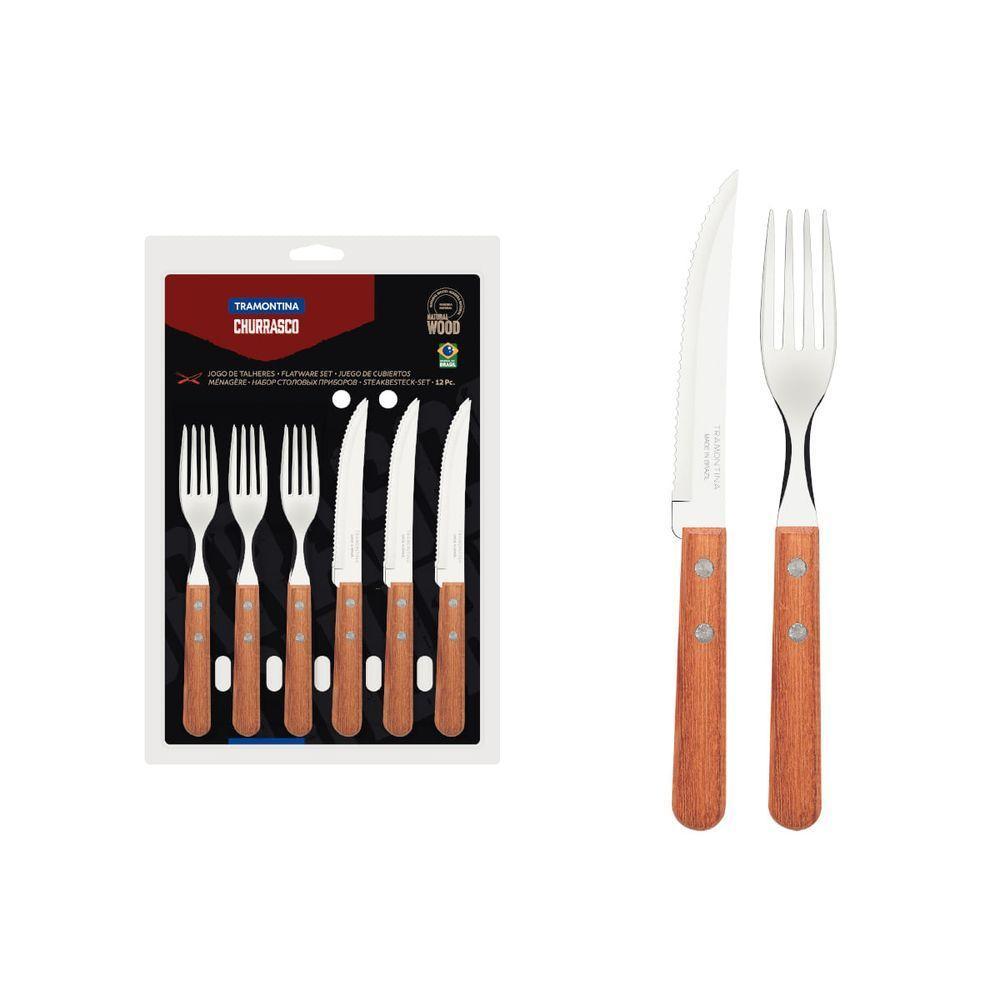 Jogo De Talheres Tramontina Churrasco Aço Inox Cabos De Madeira 12 Peças - 1