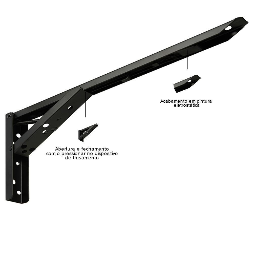 Kit 02 Pares Suporte Para Mesa Dobrável Retrátil 30cm H02 Mão Francesa Preto - 7