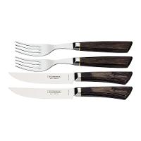 Jogo De Talheres Tramontina 4 Peças Em Aço Inox Forjado Cabo Castanho Estojo De Madeira - 6