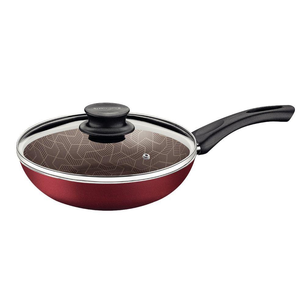Frigideira Funda Tramontina Paris Em Alumínio 26 Cm 2,9 L Antiaderente Vermelho Com Tampa De Vidro - 1